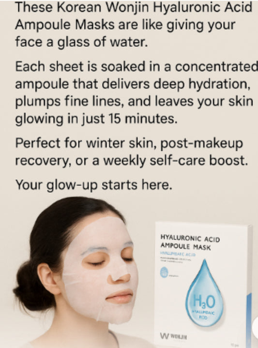 Korean Wonjin Hyaluronic Acid Ampoule Masks (10 Pack)