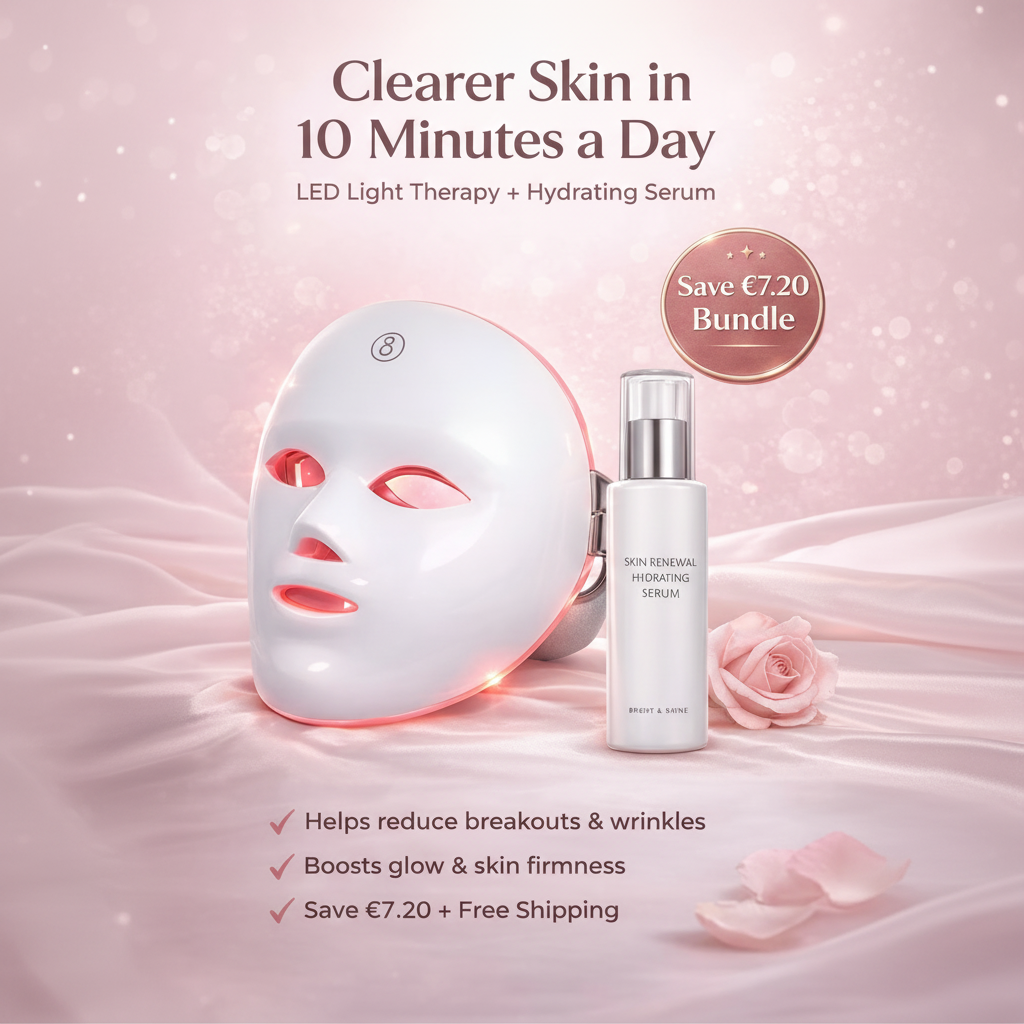 LED Face Mask with Red Light Therapy + Serum | Acne & Anti-Aging Skincare Kit by Trendora