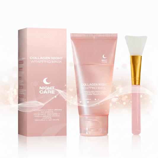 Collagen Night Wrapping Mask with brush included for overnight hydration and collagen peptide infusion.